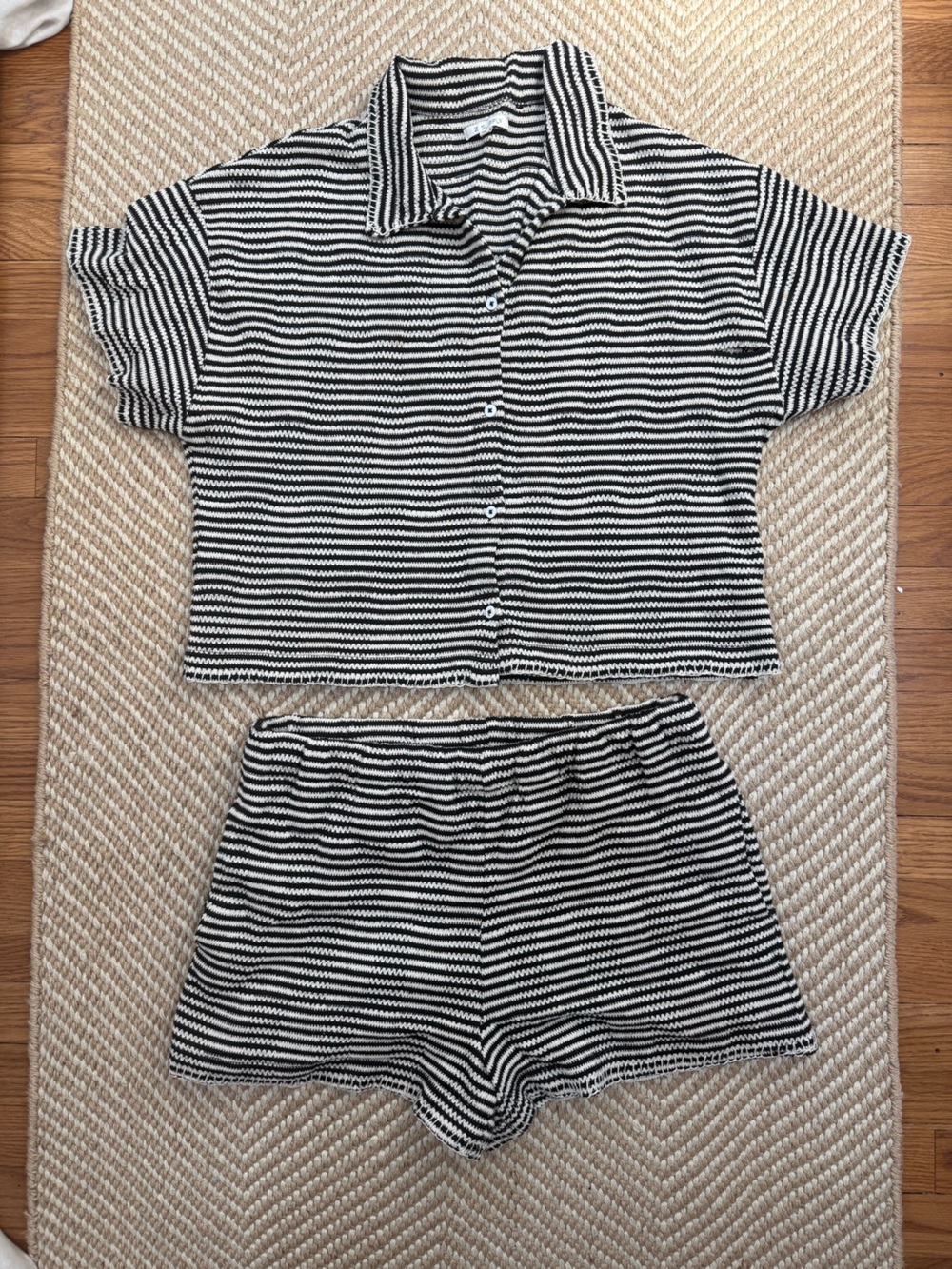 Z Supply Black and White Striped Crochet Two-Piece Set, Size L